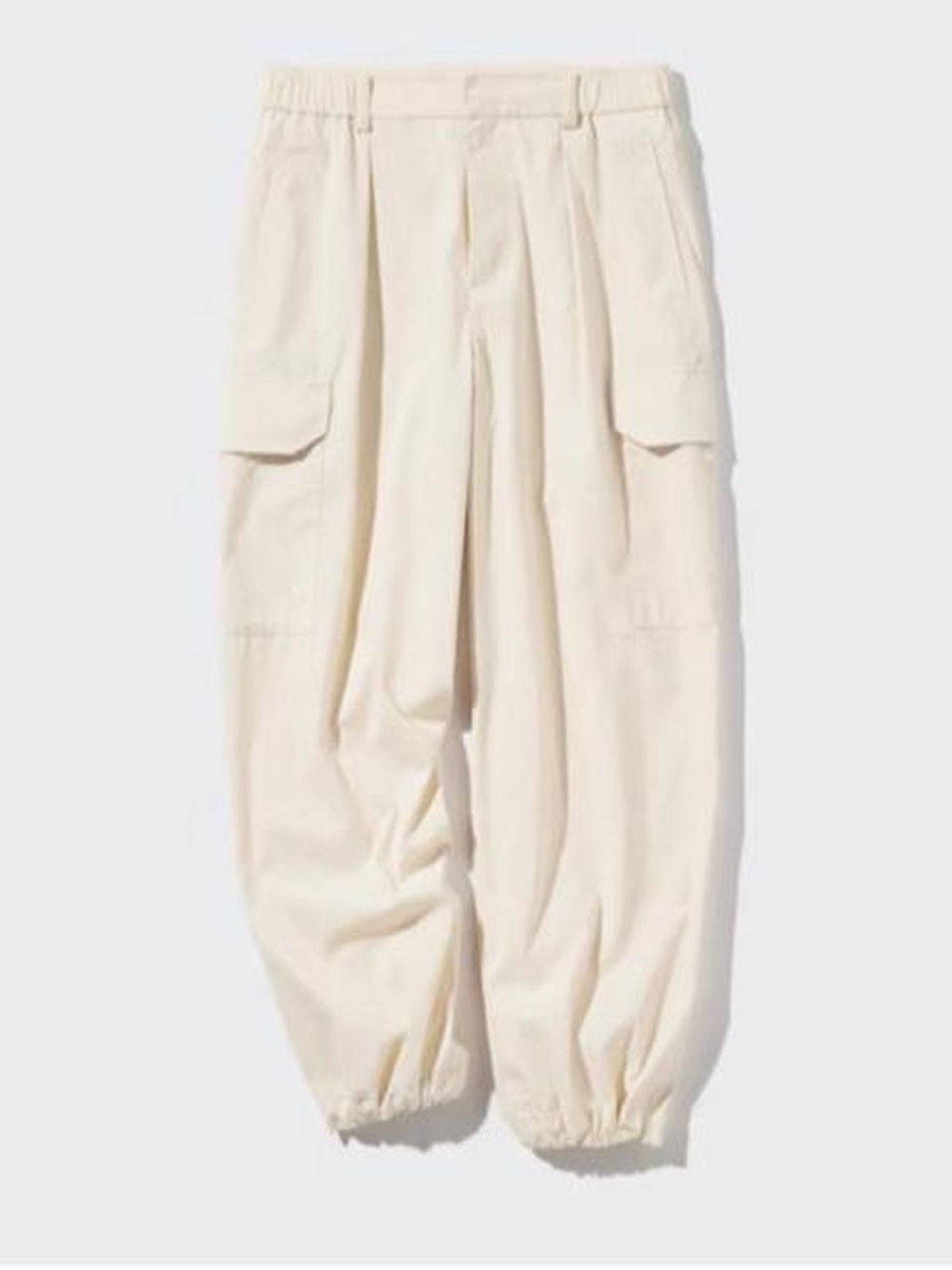 Uniqlo ivory cotton blend cargo casual baggy pants with ankle cinching